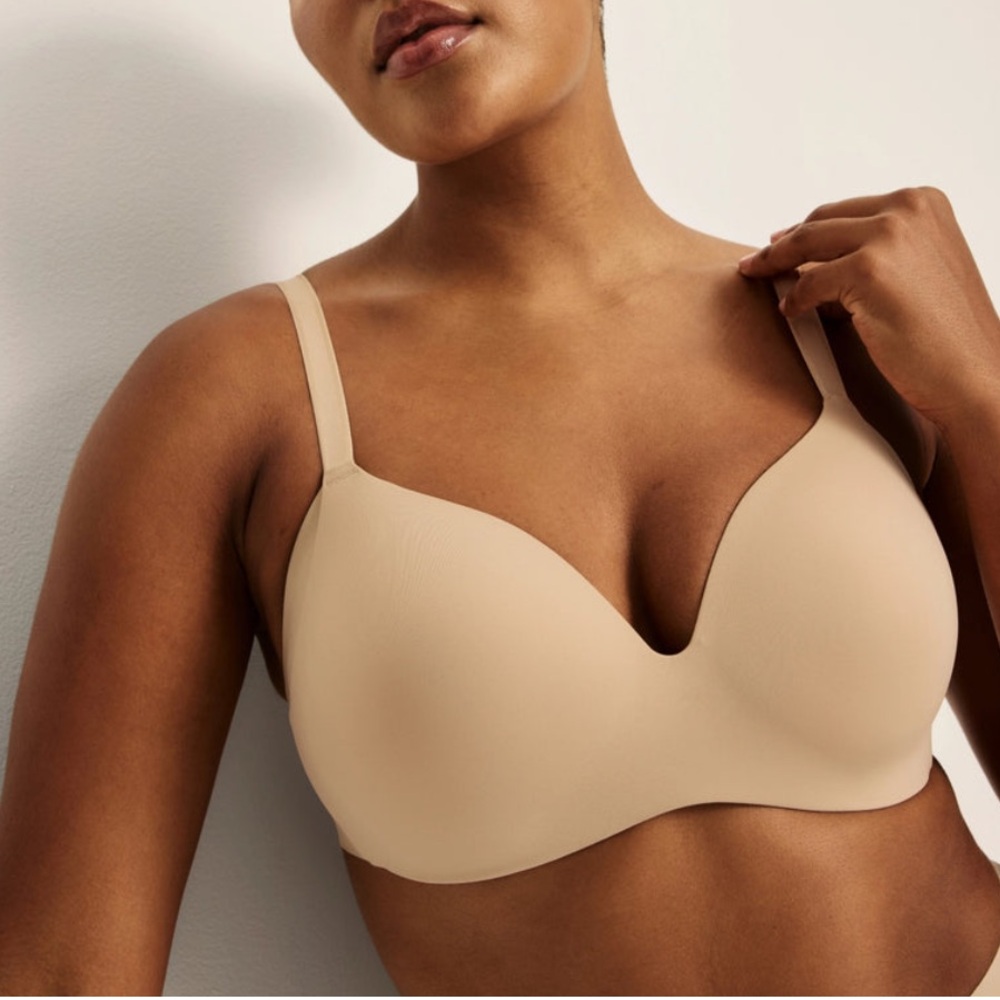Knix WingWoman Contour Bra Warm Sand Nude Wireless Mold Cup Side Coverage NWT-7